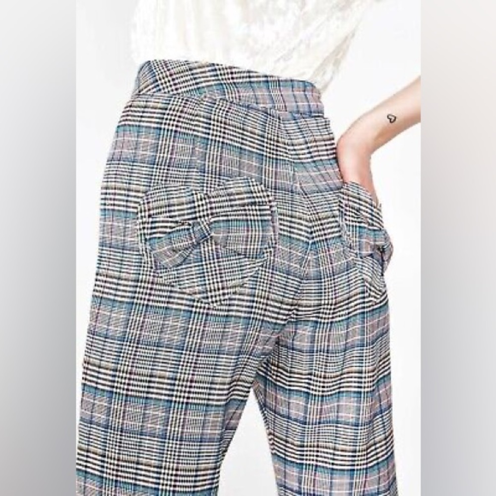 Plaid High-Waist Wide-Leg Pants in Blue